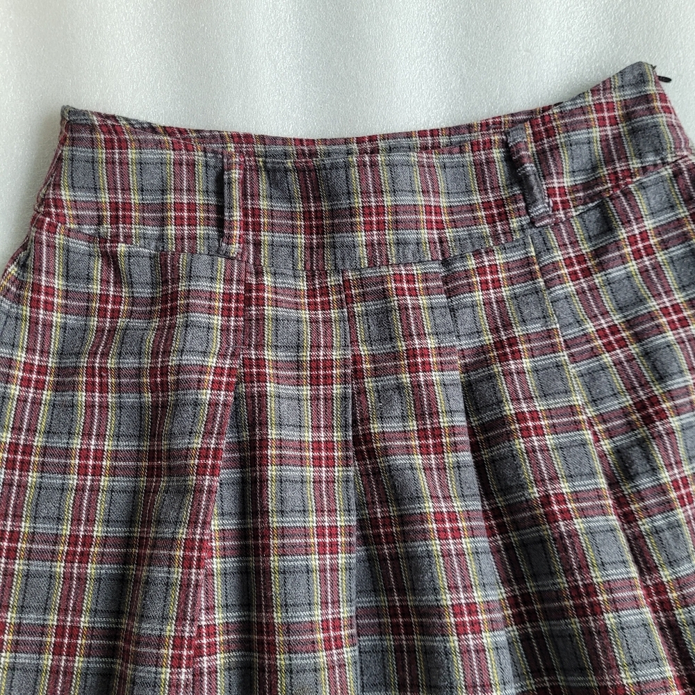 Vintage 90s Plaid Pleated Minikirt Grey Red Size 10 Grunge Punk Preppy Academia - Picture 3 of 9